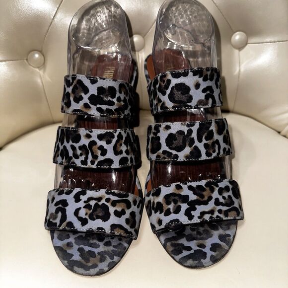 $525 Paris Texas Women's Azure Leopard Wedge Mule Slide Sandal Shoes 9.5-10/EU40